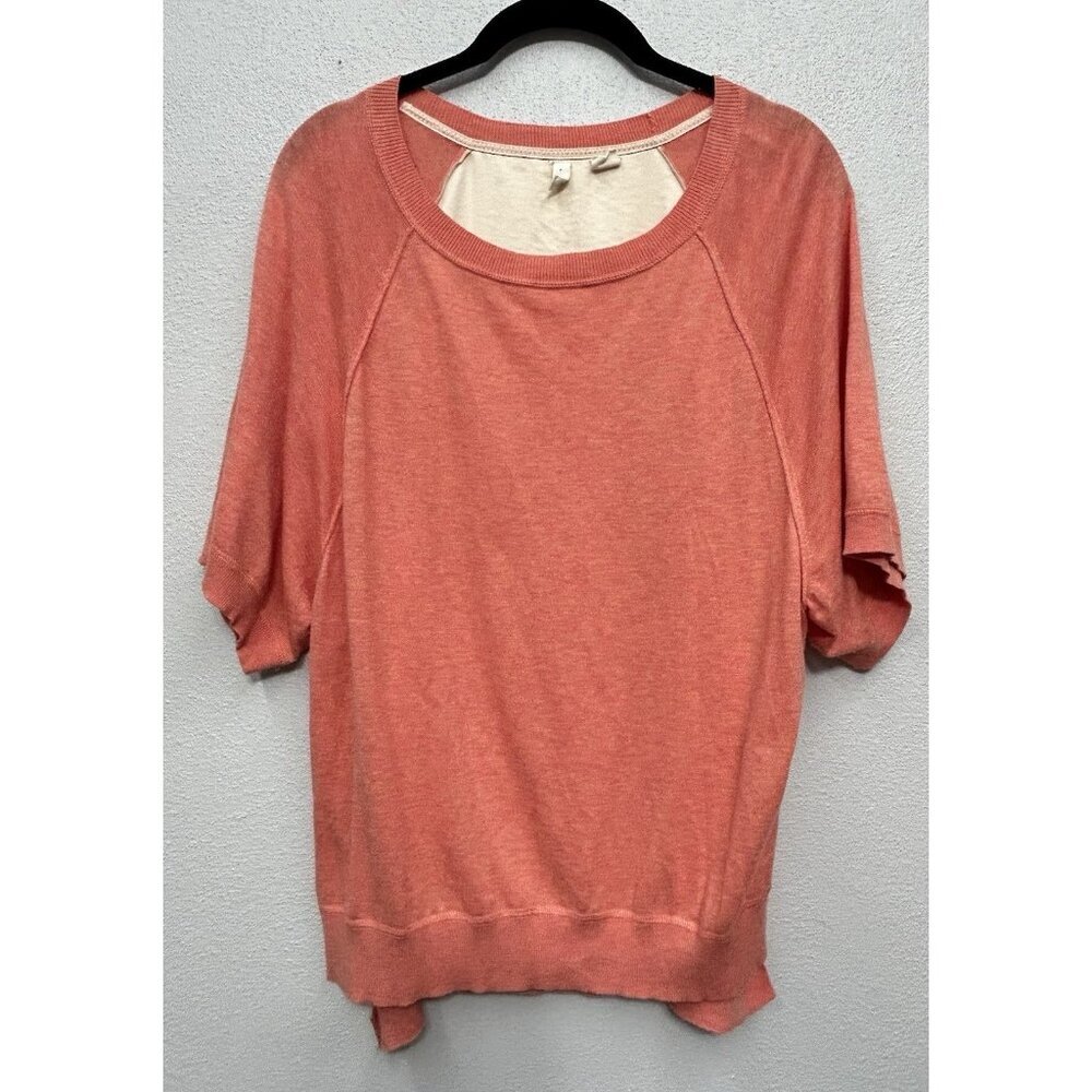 Moth Anthropologie Womens Top Small Cotton Silk Blend Short Sleeve Color block